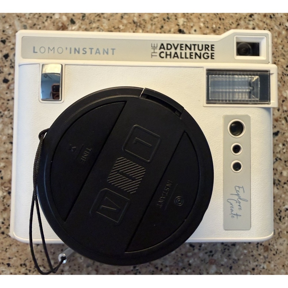 Lomography Lomo'Instant Camera The Adventure Challenge White Instax Powers On
